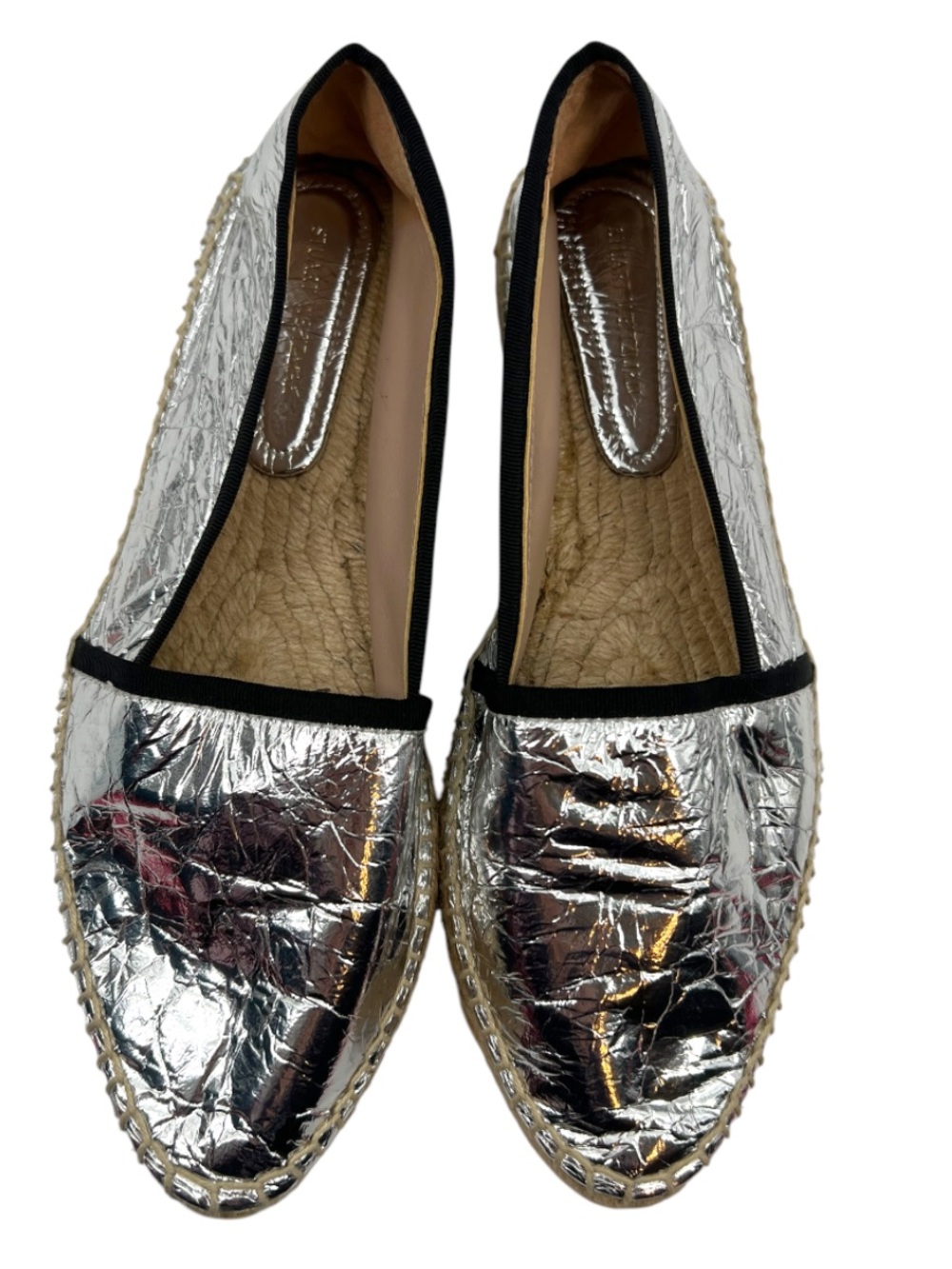 Stuart Weitzman silver crinkle metallic esaprilles sz 8.5